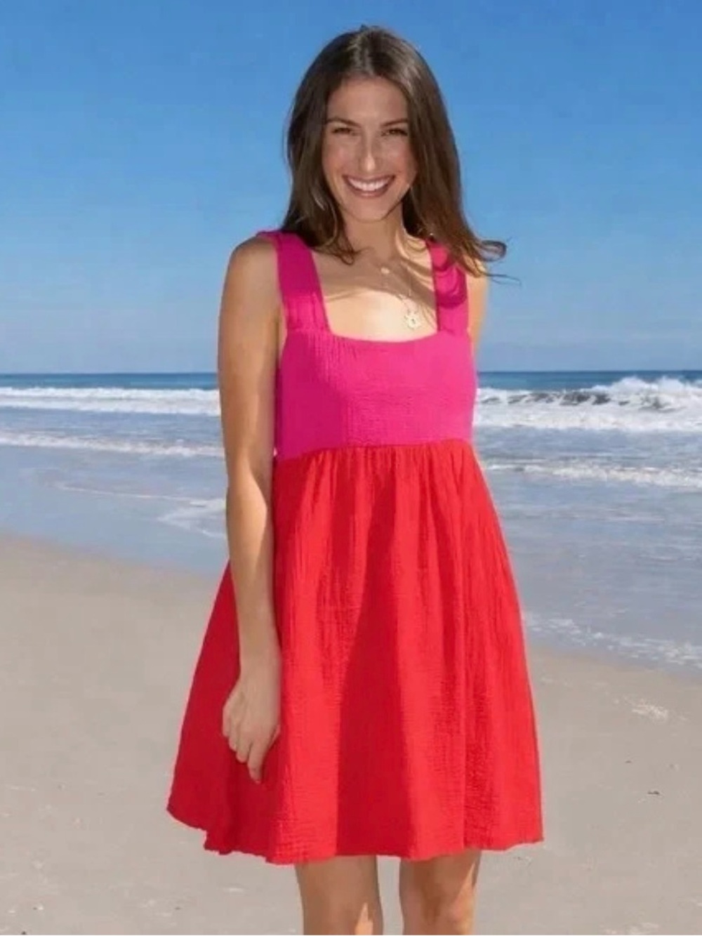 NWT Natural Life Tricia Mini Dress Cotton Size Medium Pink Red Beachy